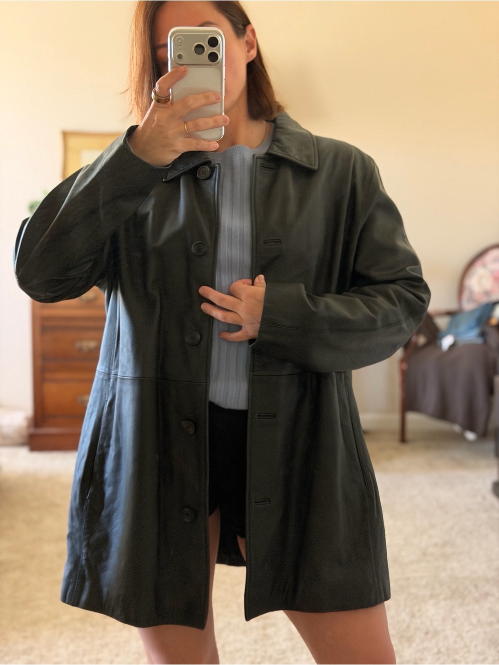 ✨ VINTAGE 90s / Y2K JLC NEW YORK LEATHER CAR COAT ✨